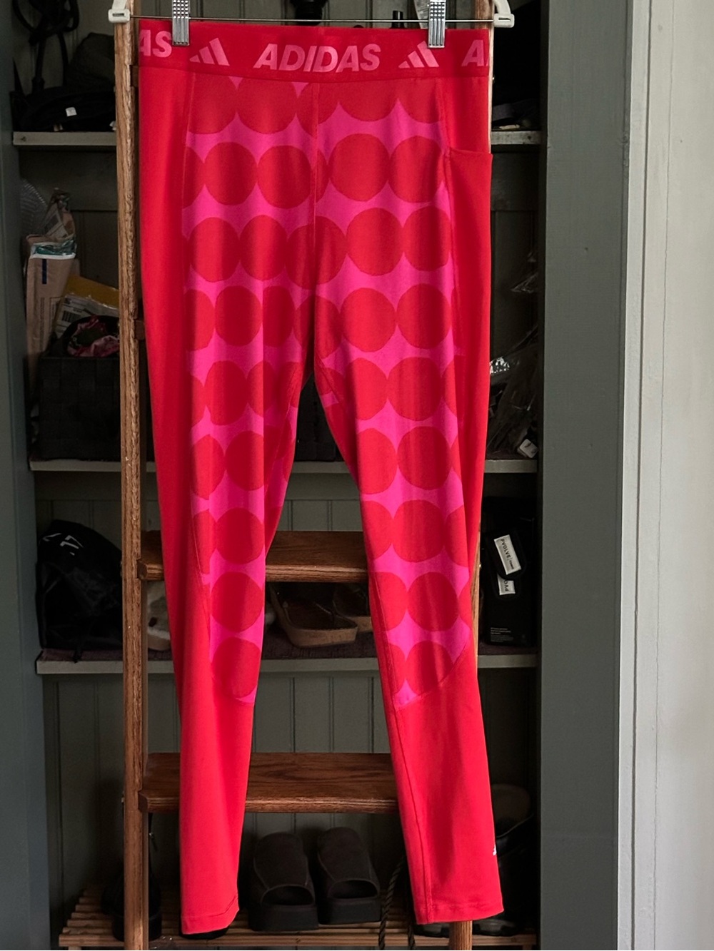 Marimekko Adidas Red & Pink Patterned Athletic Leggings.